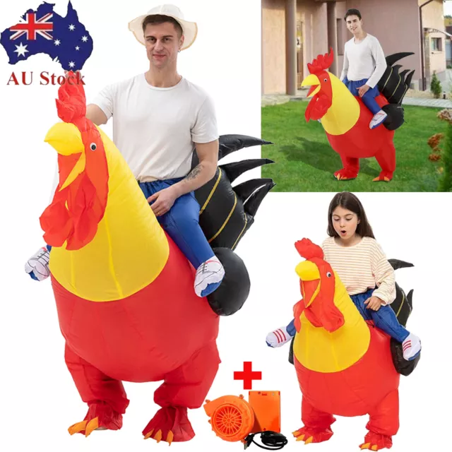 Men Kids Inflatable Red Rooster Costume Animal Party Farm Mascot Blow Up Chicken