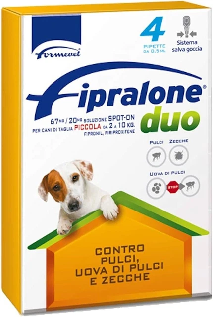 Antparassitario Fipralone Duo Cani Da 2 A 10 Kg Spot On 4 Pipette Da 0,67 Ml