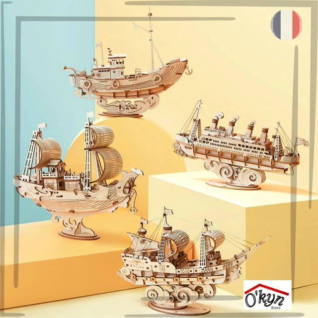 MAQUETTE de Bateau en BOIS, Kit de Constuction 4 Modèles Neufs