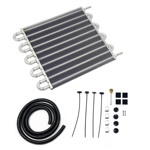 Radiatore olio cambio alluminio con set di collegamento 10 nervature universale argento 385x315x20 mm