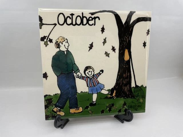 H&R JOHNSON October Calendar Tile Trivet by Nancy DeYoung 92 Made in England