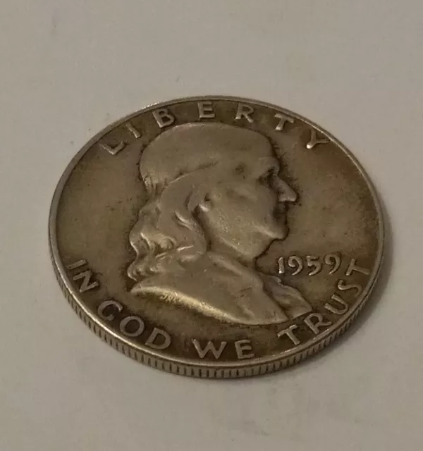 1959 D Vintage Franklin LIBERTY BELL Half Dollar Silver Coin Full Bell Crack 50c