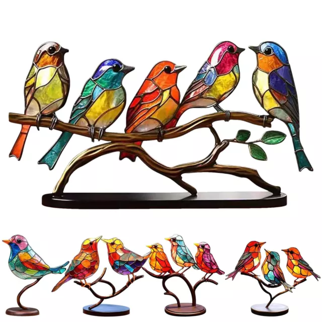Metal Bird Desk Ornament Colorful Birds Figurine Home Office Tabletop Bird Decor