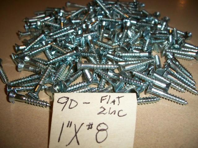 90 - New-Old Stock, Slotted Flat Head Steel Wood Screws  1" Long X #8 =5/32"