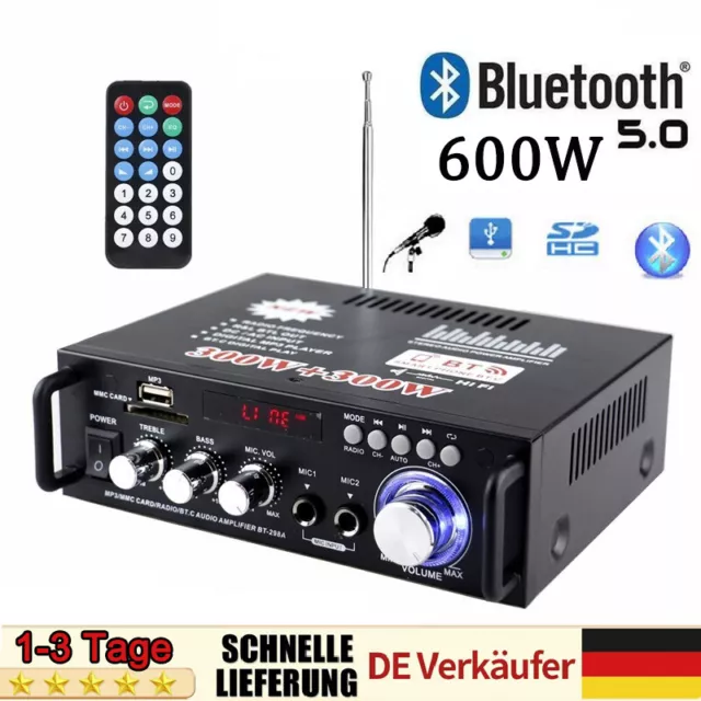 600W Stereo Verstärker Bluetooth Digital Power FM HiFi Audio Amplifier 12V/220V