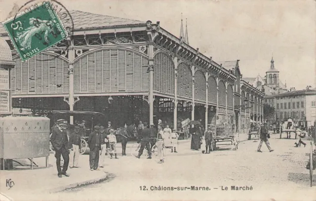 51. CHALONS SUR MARNE. Le Marché. Animated CPA; 69784