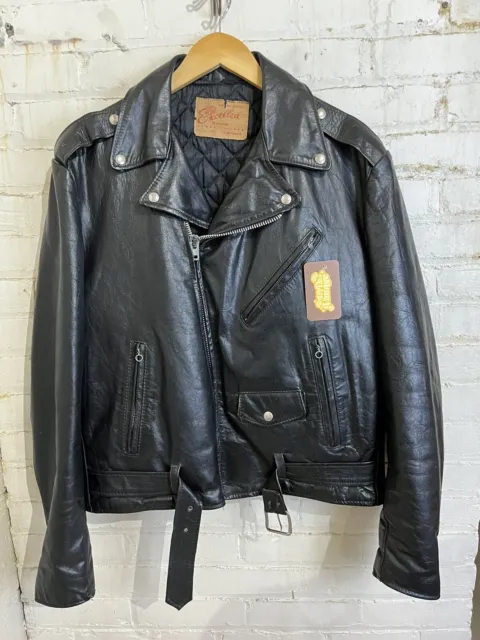 VTG EXCELLED LEATHER biker jacket black cafe vintage classic $155.00 ...