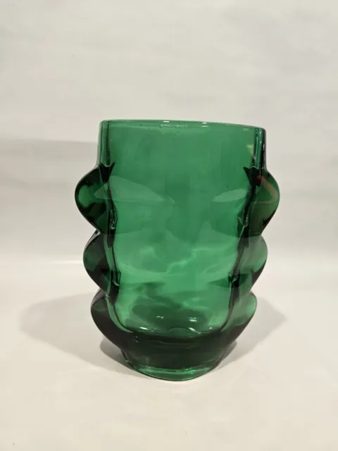 Vintage Sklo Union Glass Lobed Vase Rosice Czech 1970s Pattern 1272 Green Mid