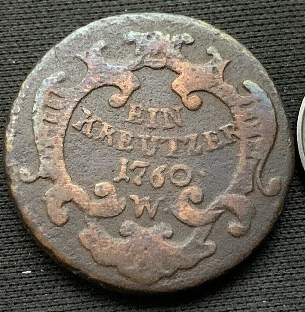 1760 Austrian Empire 1 Kreuzer Coin  W MINT  BETTER CIRCULATED  Franz I  #Q90