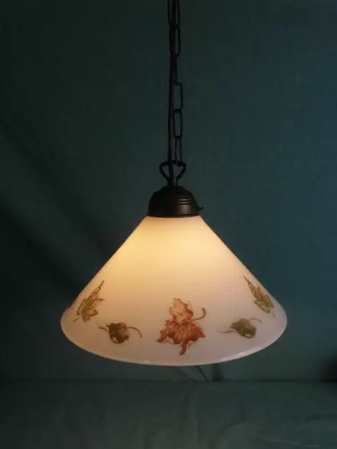 Hängelampe Deckenlampe Antik Jugendstil Lampe Messing Glas Motive Floral o2c9