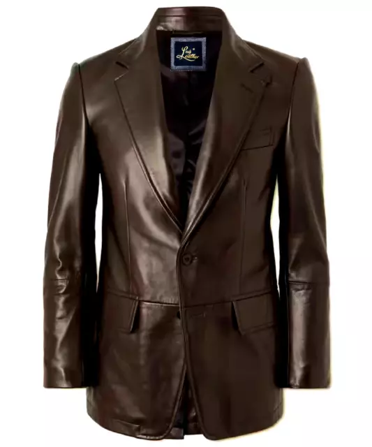 Luis Leather 2-Button Premium Leather Blazer for Men - Notched Lapel Casual Coat