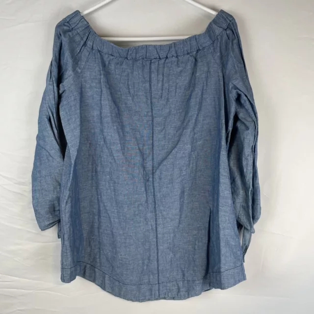 Free People Show Me Some Shoulder Blouse Women's Size Small Linen Blue Boho 3