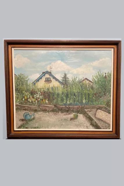Vintage Shabby Chic Decor Home  European Oil Painting Cottage & Garden Scene