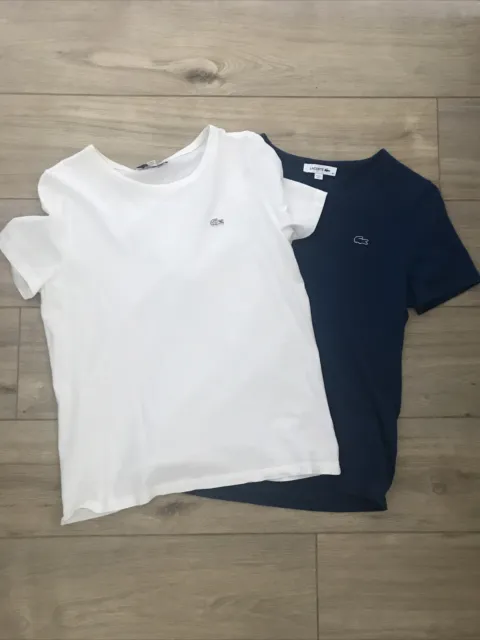LOT of 2 LACOSTE Women’s 100% Cotton T Shirt White Blue Size 40-42