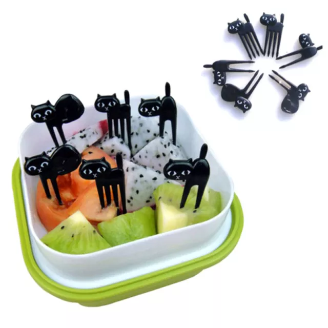 6PCS PLASTIC CAT Fruits Fork Mini Fruit Toothpick Animal Farm Cartoon