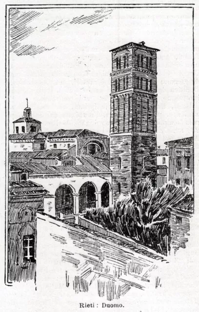 Rieti: Duomo. Stampa antica di 120 anni + passepartout. 1901