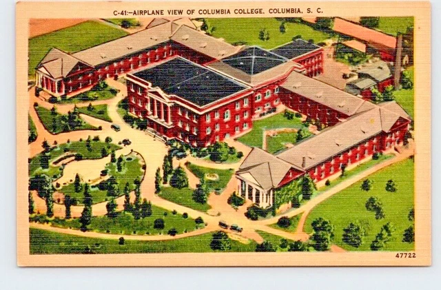 Postcard SC Columbia College Airplane View,Founded 1854,Liberal Arts,Methodist