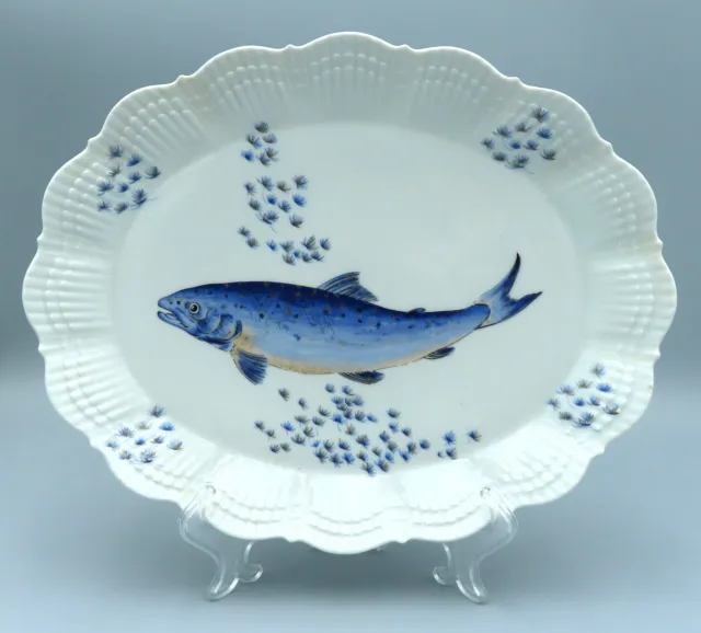 Giraud Limoges Porzellan große handbemalte Fischservierplatte blauer Lachs SELTEN