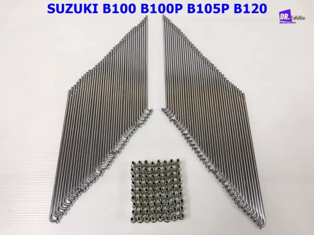 Fit SUZUKI B100 B100P B105P B120 KT120 RONT & REAR SPOKE SET CHROME  #BI5538#
