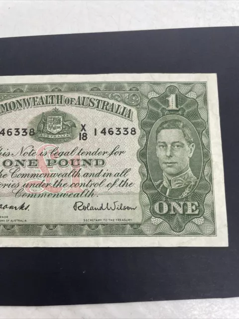 1942 Australian Coombs/Wilson One Pound Banknote X18 146338 Pre Decimal 3