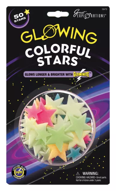 50PC Glow in the Dark Colourful Stars Lifetime Glowing by Great Explorations