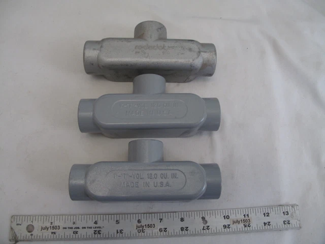 (3) Mixed Brand 1" Tee Style Aluminum Conduit Body "T" - Red Dot GDC