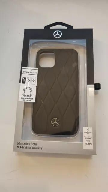 Mercedes Benz Wave Leder Case Schutzhülle in Schwarz für Apple iPhone 12 Mini