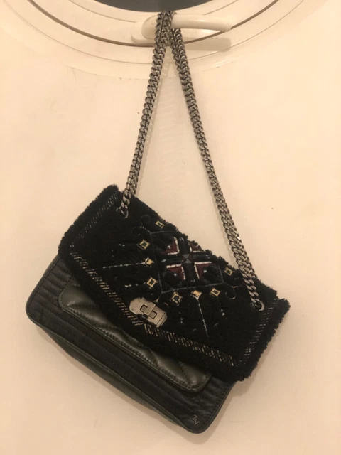 ZADIG ET Voltaire Sac Cuir Skinny Love Shearling Noir Brod ETAT
