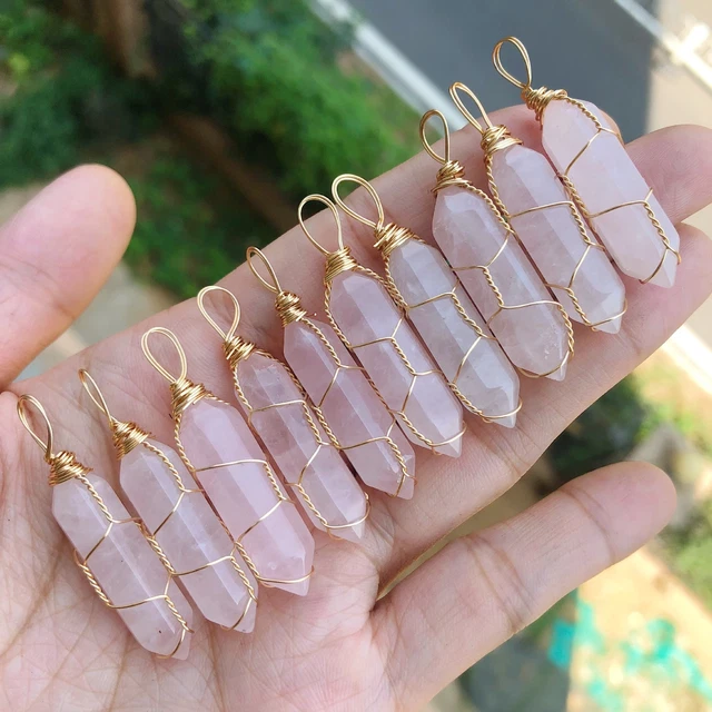 10pcs Rose Quartz Stone Hexagon Point Pendant Chakra Reiki Healing Amulet