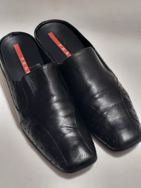 PRADA Black Leather Slip-On Square Toe Mules Women's Size 39.5/US 9.5