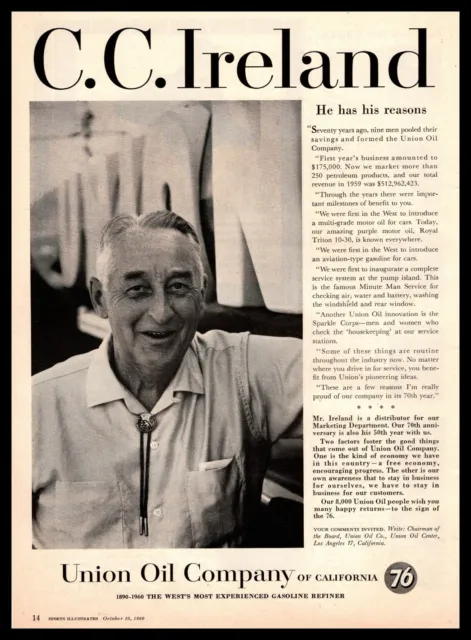 1960 Union 76 Oil Company Of America Distributer C. C. Ireland Bolo Tie Print Ad