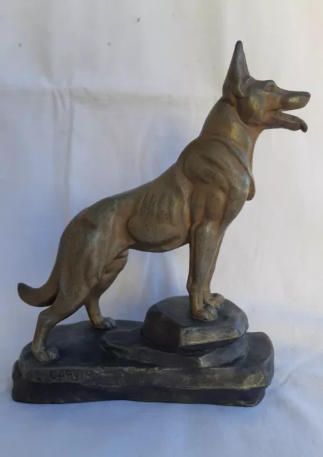 Ancienne sculpture animalière BERGER ALLEMAND race chien cynophile Louis CARVIN