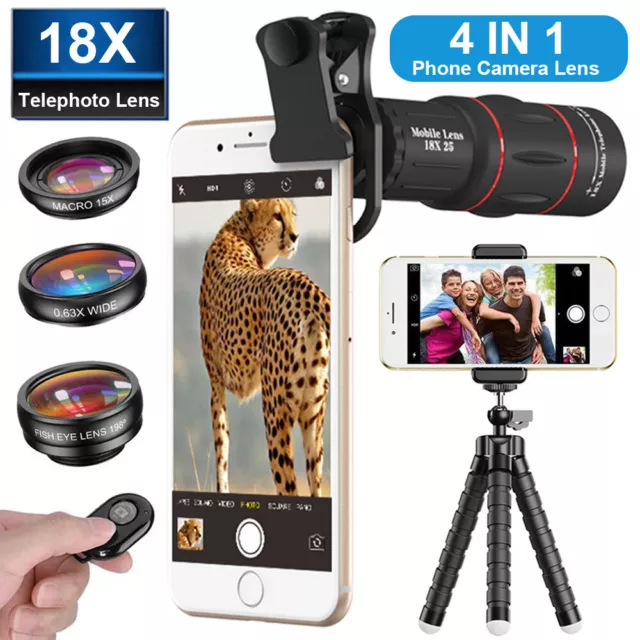 APEXEL 4in1 Cell Phone Camera Lens Kit 12x Zoom Telephoto Wide Angle Macro Lens