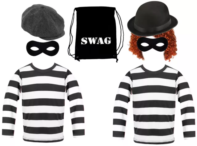 Childs Storybook Burglar Costume Set World Book Day Kids Boys Girls Fancy Dress
