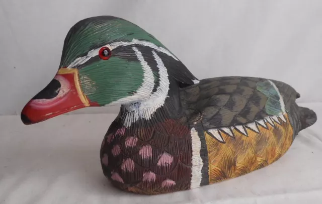 Wood Duck Decoy Northwest Artisan Guild Hand Carved Bird Hand Painted 12" Long