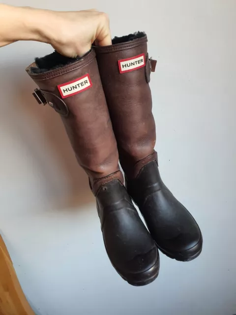 Womens Hunter Winter Leather Wellies Boots. Size UK 3/4?? Insole 22.5 cm.