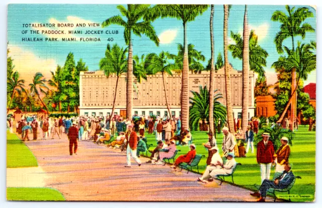 Postcard Miami FL Hialeah Park Miami Jockey Club Totalisator Board and Paddock