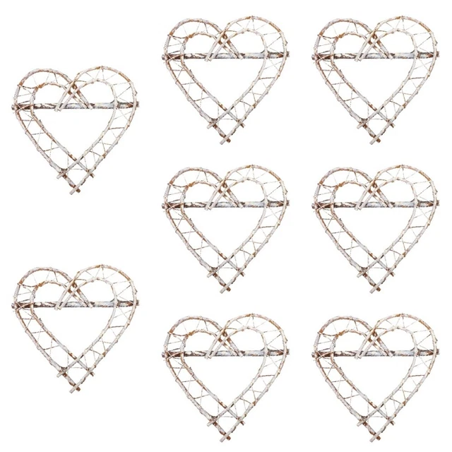 8 Pcs Double Heart Wreath Rattan Vine Branch Garland Decorative Wooden Twig