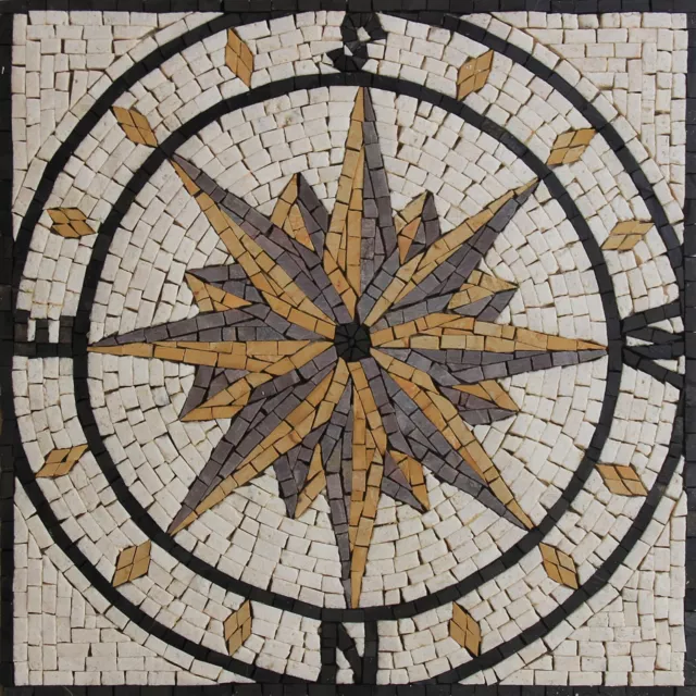 Mosaic Marble Colorful Compass INSERT Art Design  15x15 Inches