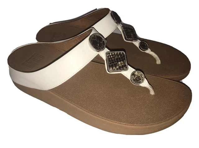 FitFlop  LEIA TOE THONG WEDGE SANDALS WHITE JEWELED Womens 11 Flip Flops Shoe