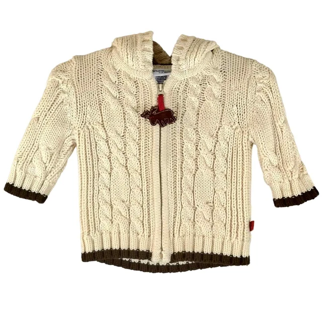 L Genuine Baby from Oshkosh Baby Boy Cream Cable Knit Hooded Zip Sweater NWT 3M