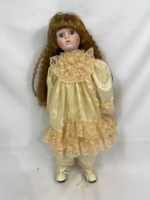 The Heritage Mint Ltd Collection Megan Porcelain Doll 16" Brown Lace Vintage