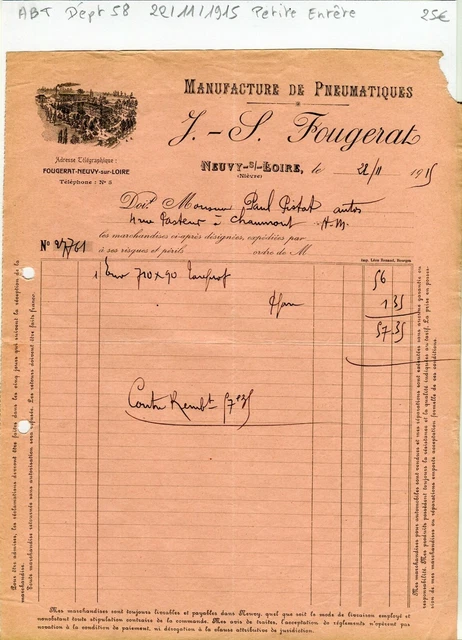 Dept 58 - Neuvy sur Loire - small header sector of tyres of 22/11/1915
