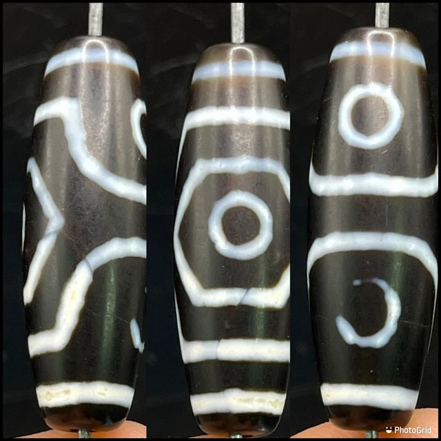 Fantastic Ancient Rare 3 Eyes 👁 Himalayan Tibetan Old Agate Dzi Bead