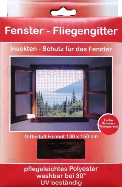 3x FENSTER FLIEGENGITTER FLIEGENNETZ 130 x 150 schwarz Moskitonetz Insektennetz 2