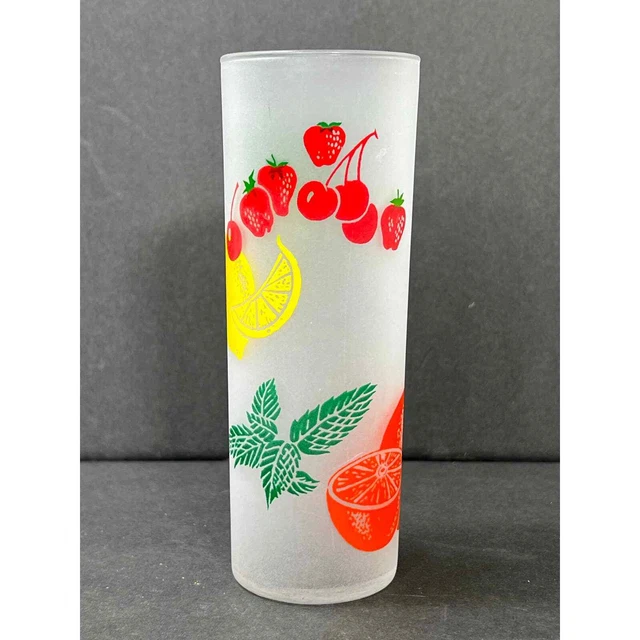 MCM Frosted Fruit Glass Tall Ice Tea Zombie Tom Collins Federal 50s Tiki Vintage