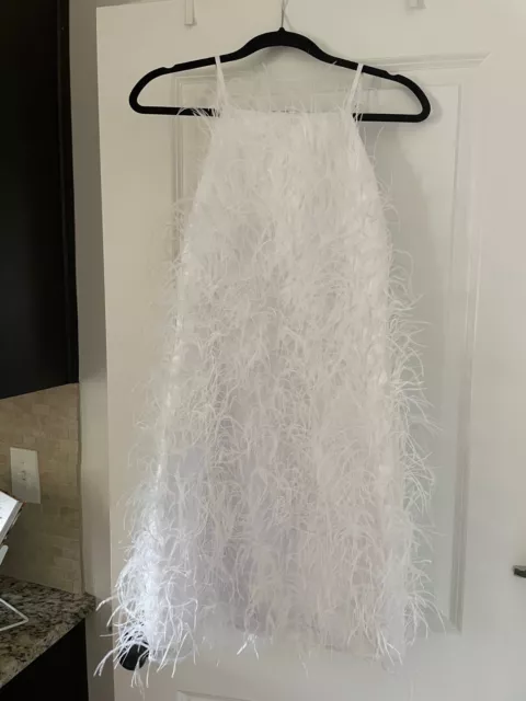 White Ostrich Feather Mini Party Dress