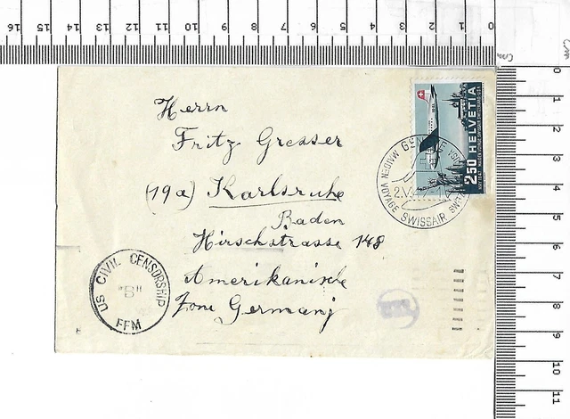 2.v.47  Geneve Swissair Maiden Voyage USA New York Washington Censorship ; 61707