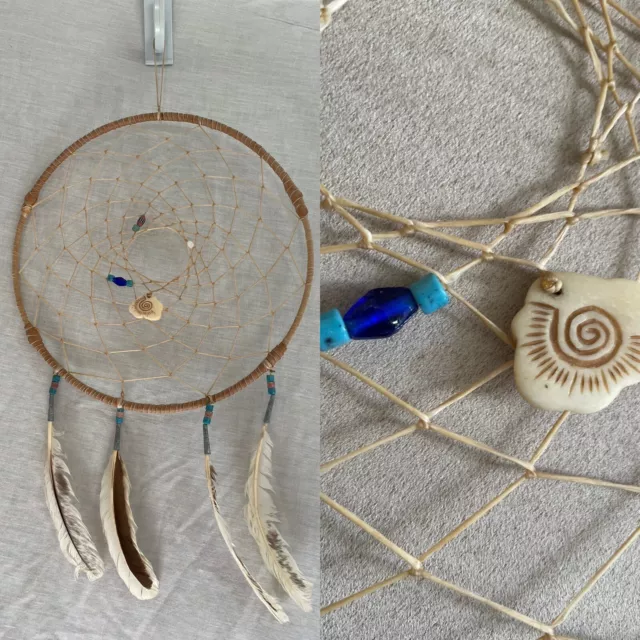 Native American Indian Dreamcatcher Dream Catcher Leather Sinew Feathers Beads
