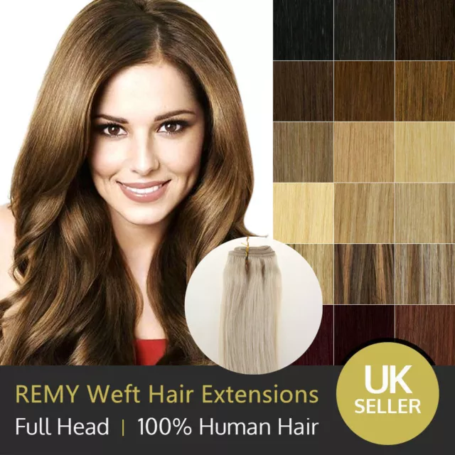 20'' 100G Full Head One Piece Weave Remy Double Weft Human Hair Extensions UK